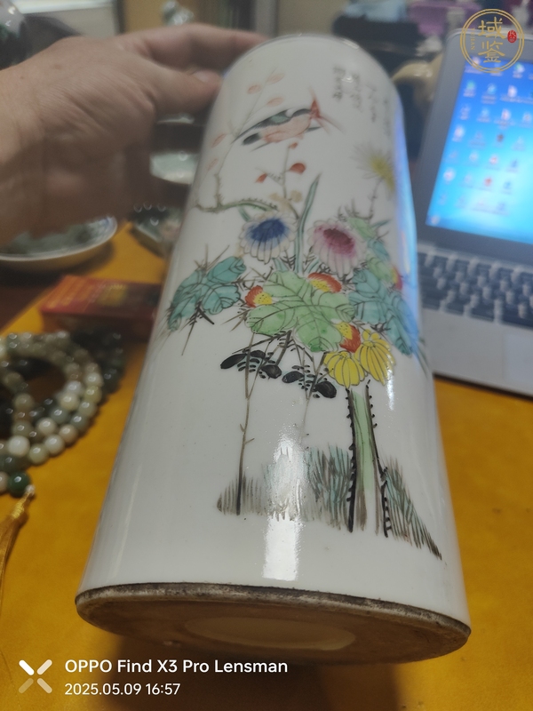 古玩陶瓷花鳥(niǎo)紋帽筒真品鑒賞圖