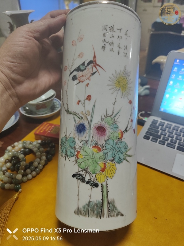 古玩陶瓷花鳥(niǎo)紋帽筒真品鑒賞圖