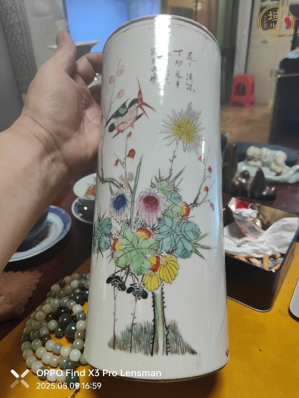 古玩陶瓷花鳥(niǎo)紋帽筒真品鑒賞圖