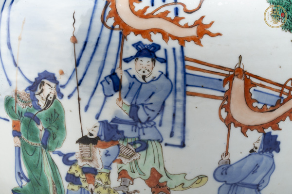 古玩陶瓷清光緒·青花五彩三國(guó)轅門射戟故事圖尊真品鑒賞圖