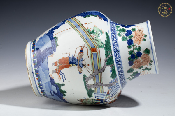 古玩陶瓷清光緒·青花五彩三國(guó)轅門射戟故事圖尊真品鑒賞圖
