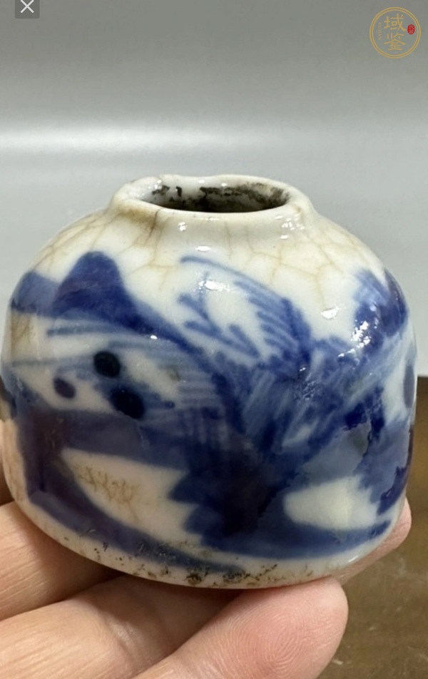 古玩晚清哥釉青花水盂真品鑒賞圖