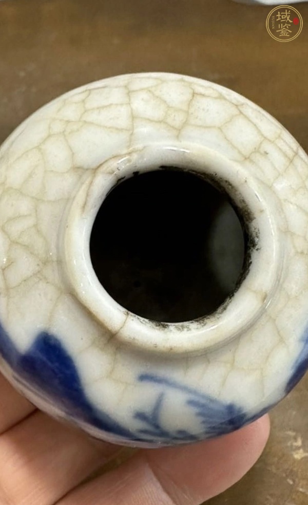 古玩陶瓷晚清哥釉青花水盂真品鑒賞圖