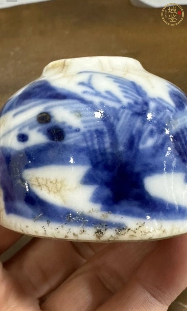 古玩陶瓷晚清哥釉青花水盂真品鑒賞圖