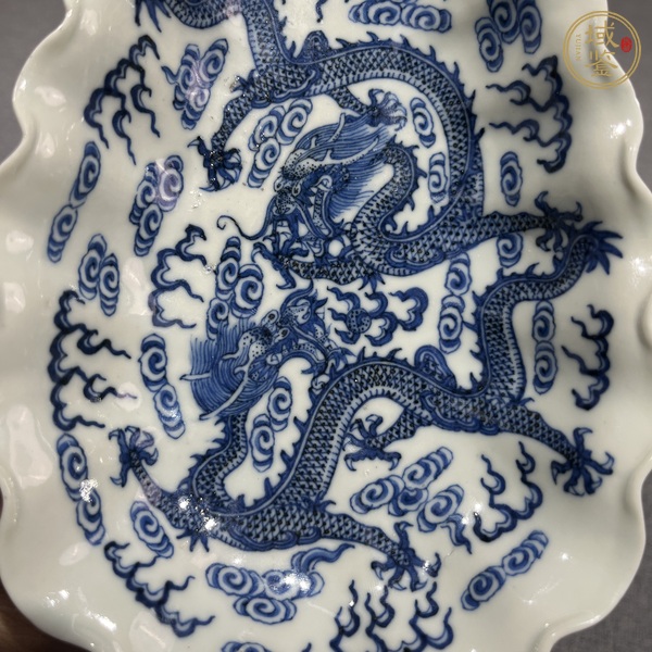 古玩陶瓷清宣統(tǒng) 青花龍紋貝殼盤真品鑒賞圖