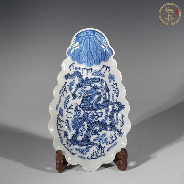 古玩陶瓷清宣統(tǒng) 青花龍紋貝殼盤真品鑒賞圖