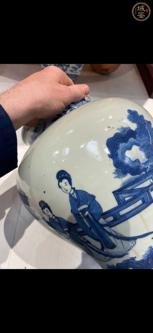 古玩陶瓷人物紋青花將軍罐真品鑒賞圖