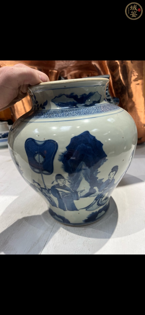 古玩陶瓷人物紋青花將軍罐真品鑒賞圖
