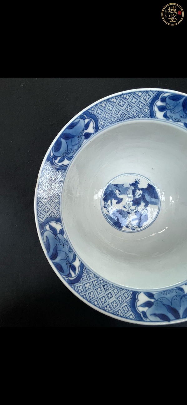 古玩陶瓷青花人物詩(shī)文折腰碗真品鑒賞圖
