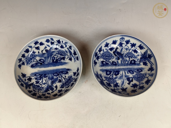 古玩陶瓷晚清錦雞牡丹花卉紋青花盤一對真品鑒賞圖