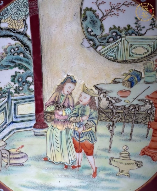 古玩陶瓷民國時(shí)期粉彩人物瓷板真品鑒賞圖