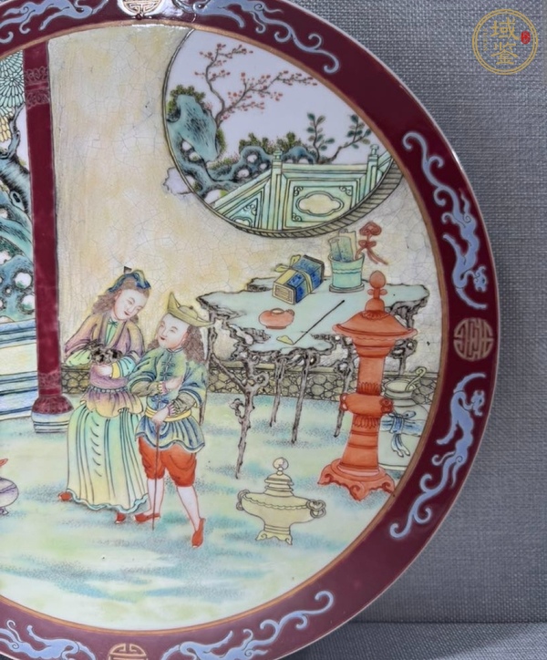 古玩陶瓷民國時(shí)期粉彩人物瓷板真品鑒賞圖