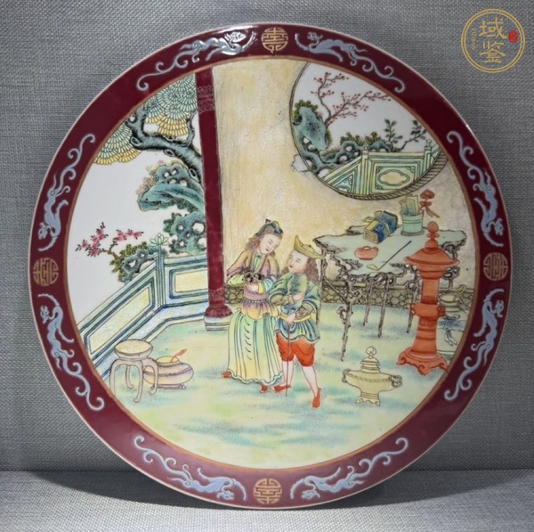 古玩陶瓷民國時(shí)期粉彩人物瓷板真品鑒賞圖