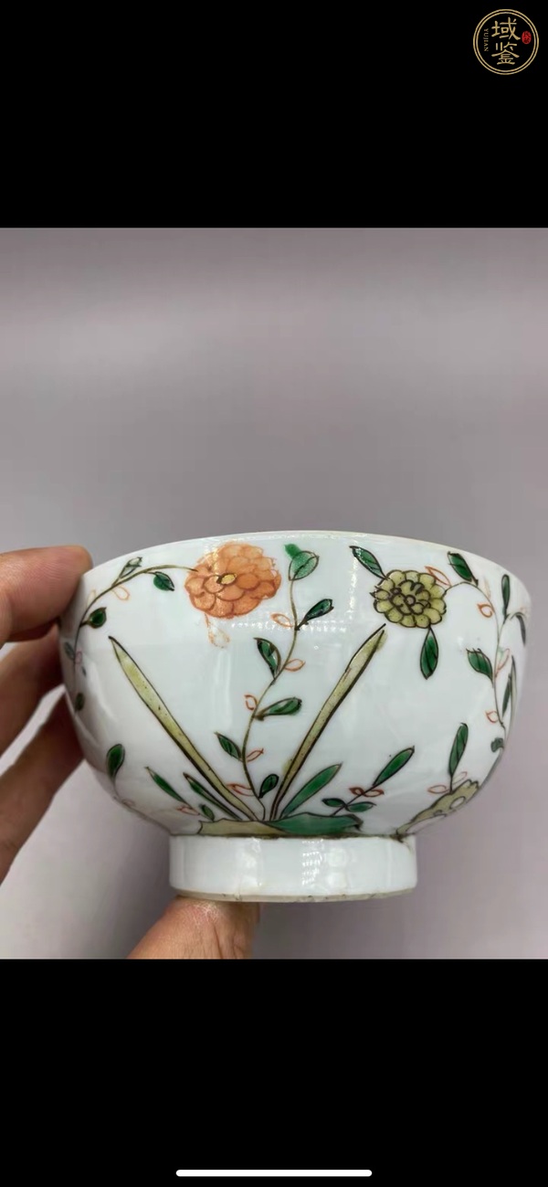 古玩陶瓷五彩洞石花卉紋蓮子碗真品鑒賞圖