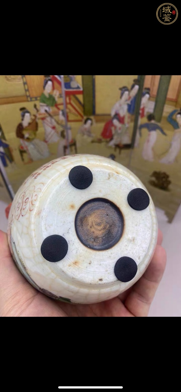 古玩陶瓷五彩人物故事紋獸耳罐真品鑒賞圖