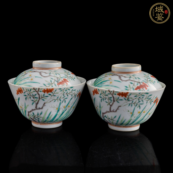 古玩陶瓷粉彩過枝花果紋蓋碗真品鑒賞圖