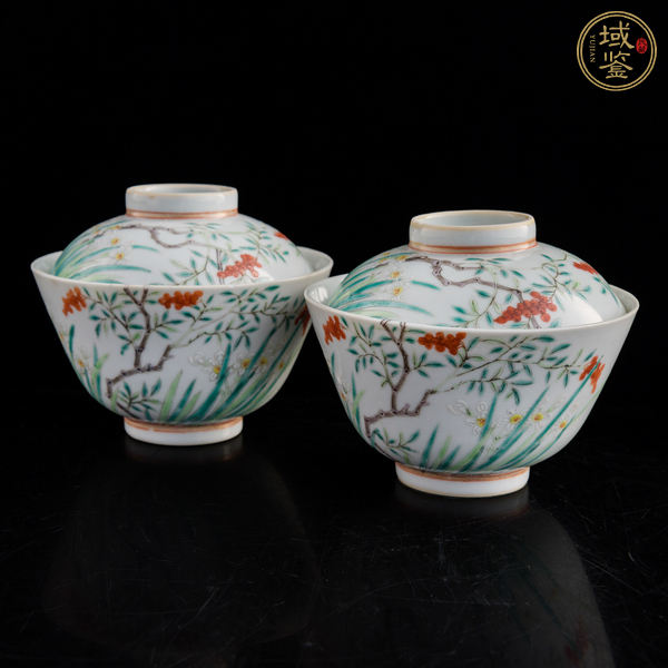 古玩陶瓷粉彩過枝花果紋蓋碗真品鑒賞圖