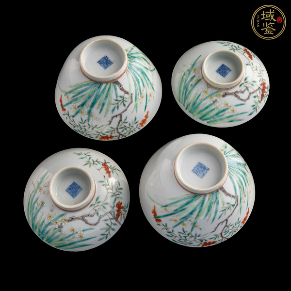 古玩陶瓷粉彩過枝花果紋蓋碗真品鑒賞圖