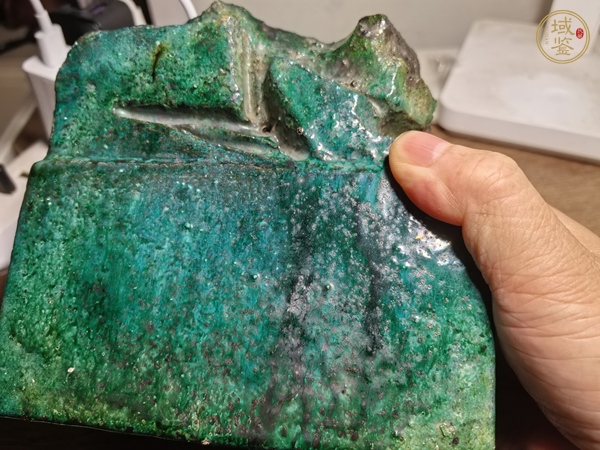 古玩陶瓷石灣窯綠釉獅鈕印章真品鑒賞圖