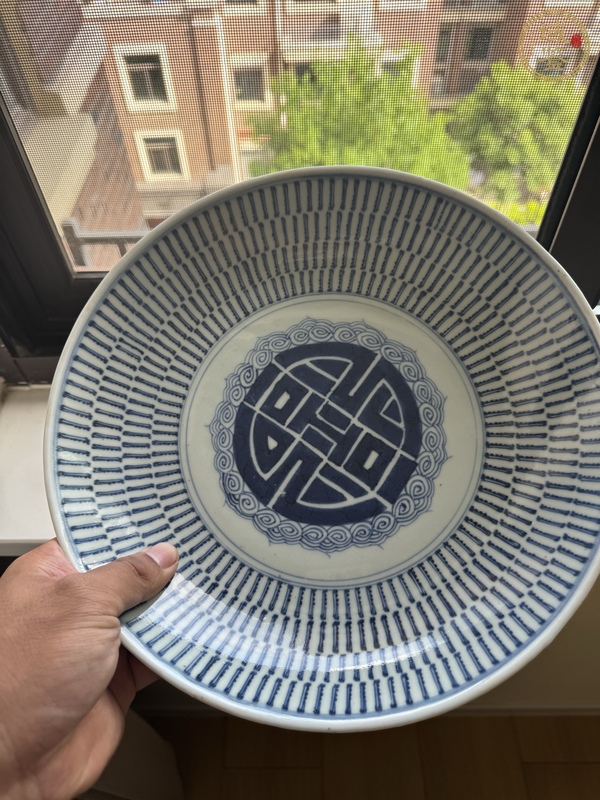 古玩壽字紋青花盤真品鑒賞圖