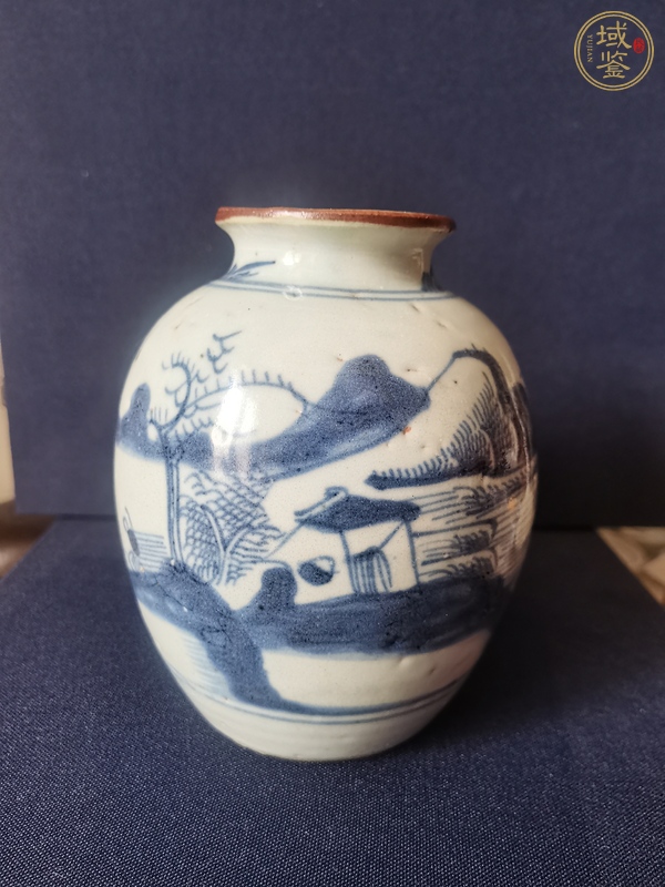 古玩陶瓷山水紋青花罐真品鑒賞圖