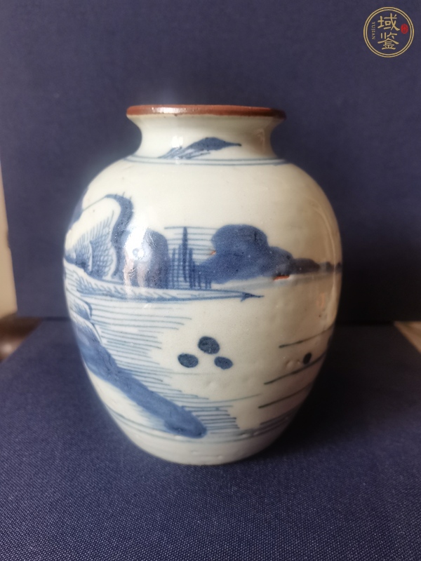 古玩陶瓷山水紋青花罐真品鑒賞圖