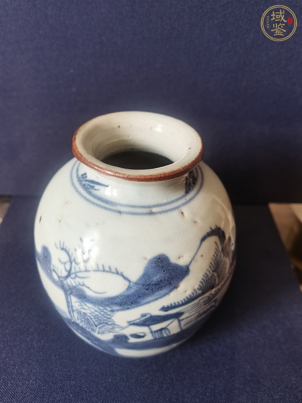 古玩陶瓷山水紋青花罐真品鑒賞圖