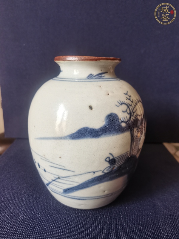 古玩陶瓷山水紋青花罐真品鑒賞圖