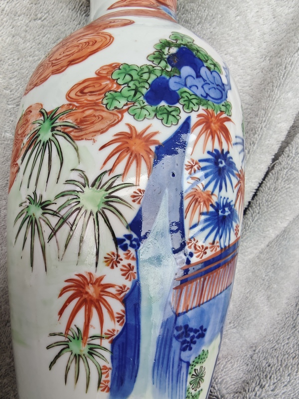 古玩陶瓷清光緒 青花加彩觀音瓶拍賣，當前價格9500元