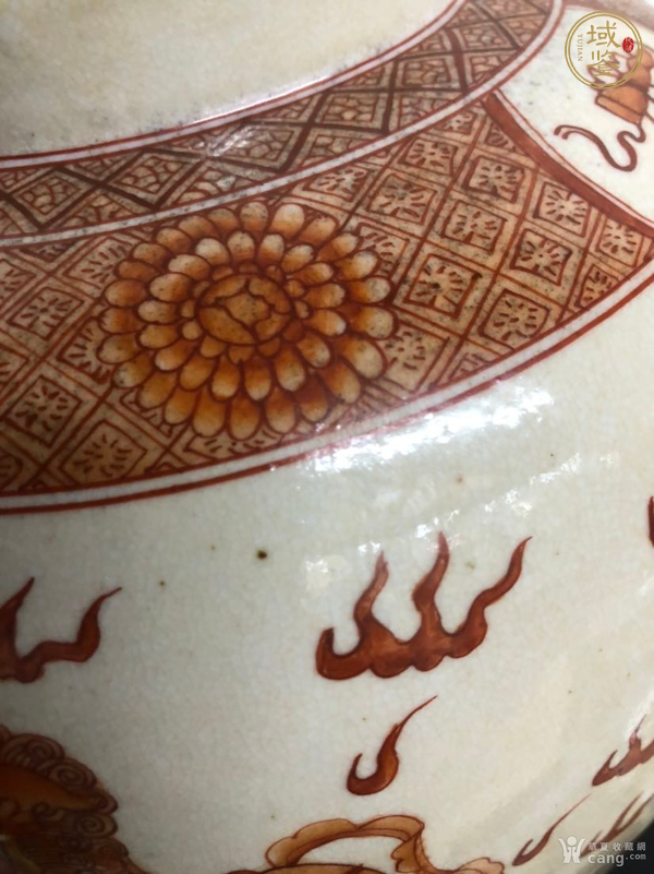 古玩陶瓷泛紅獅子滾繡球蓋罐真品鑒賞圖