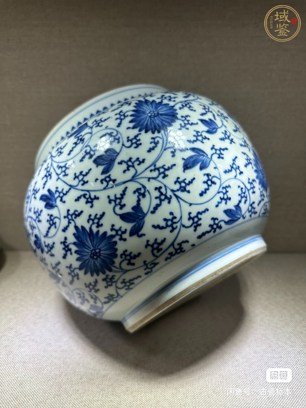 古玩陶瓷青釉纏枝花紋粥罐真品鑒賞圖