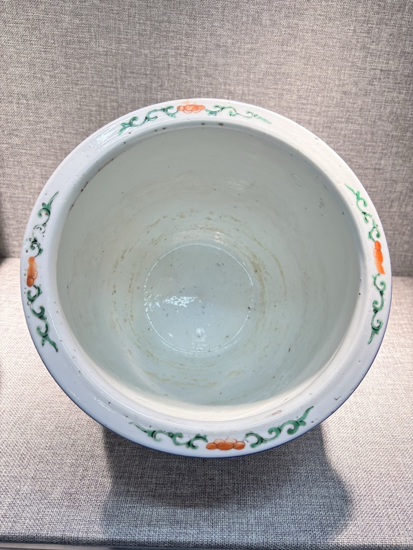 古玩陶瓷祭藍釉五彩荷塘花鳥紋卷缸拍賣，當前價格12000元