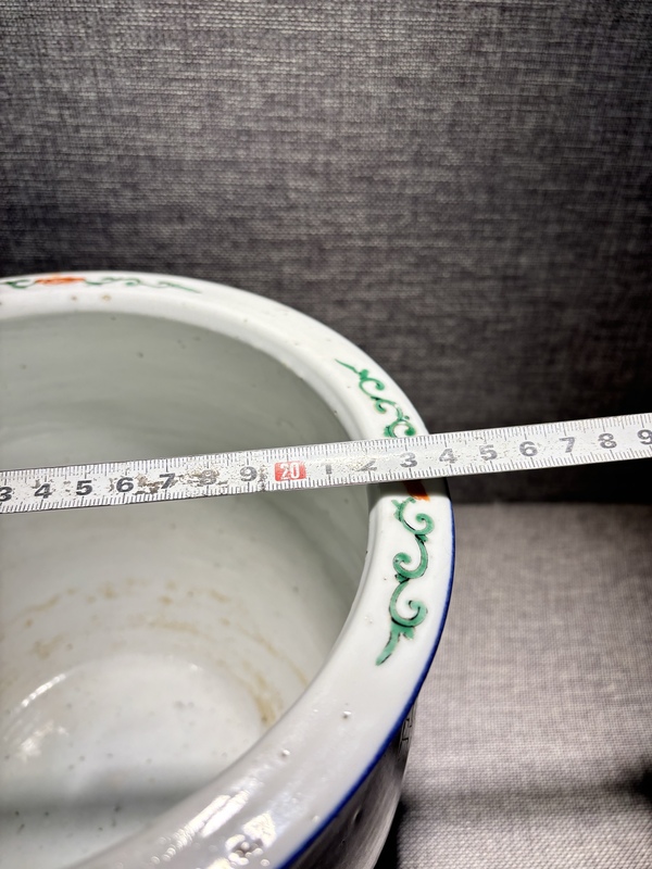 古玩陶瓷祭藍釉五彩荷塘花鳥紋卷缸拍賣，當前價格12000元