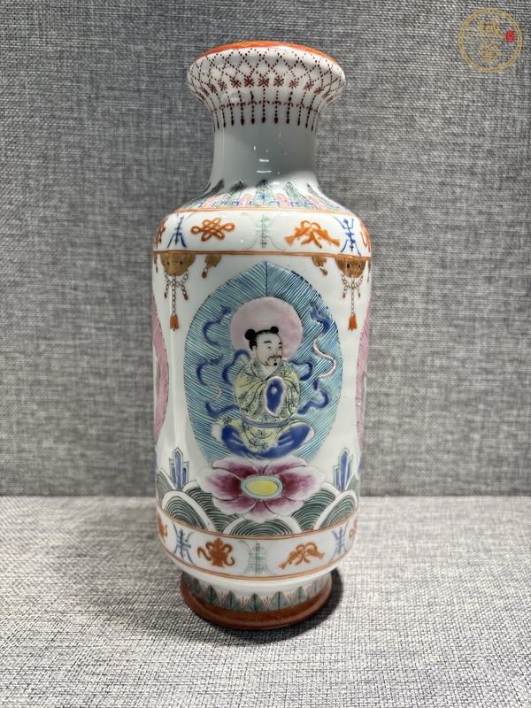 古玩陶瓷粉彩人物盤口瓶真品鑒賞圖