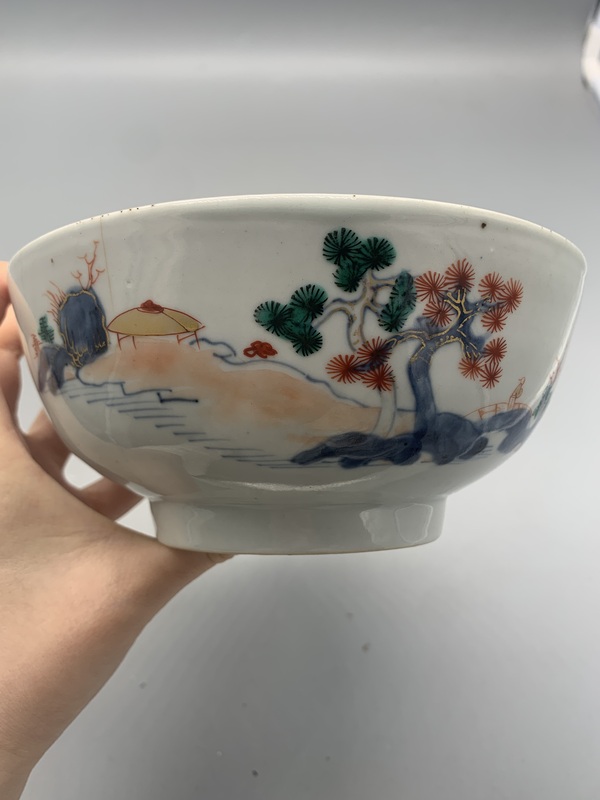 古玩陶瓷清康熙青花礬紅描金加彩山水紋碗拍賣，當前價格1287元