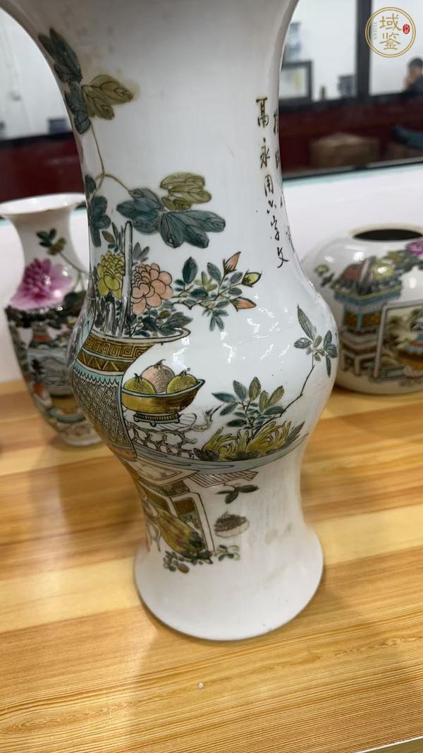 古玩陶瓷 許品衡款淺絳彩花觚真品鑒賞圖