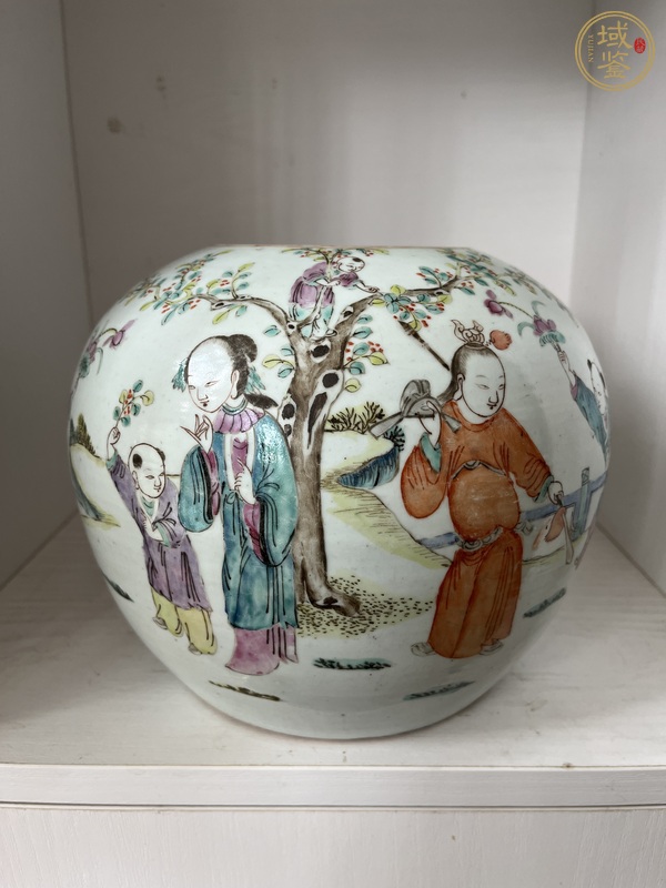 古玩陶瓷粉彩奪魁圖西瓜罐真品鑒賞圖