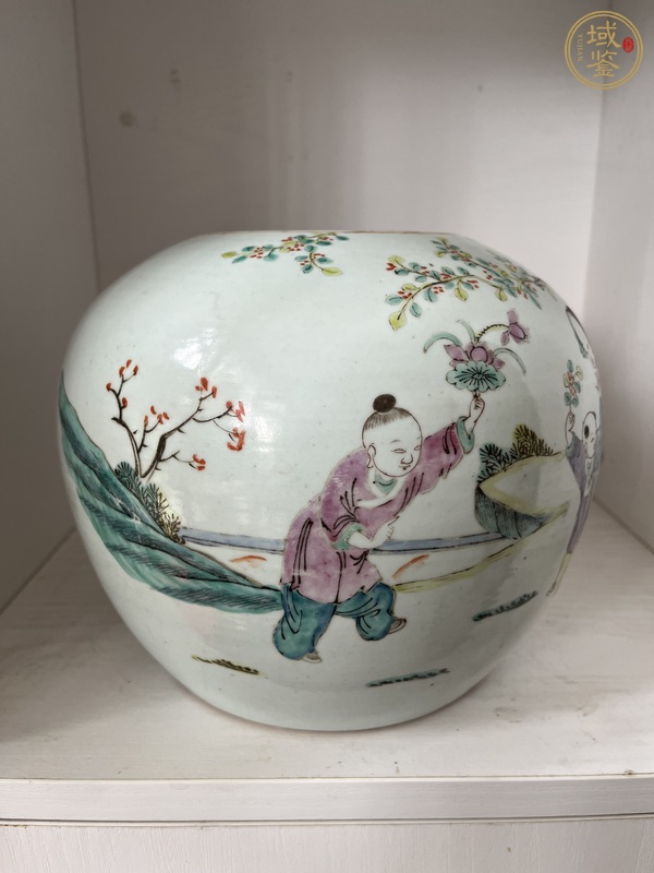 古玩陶瓷粉彩奪魁圖西瓜罐真品鑒賞圖