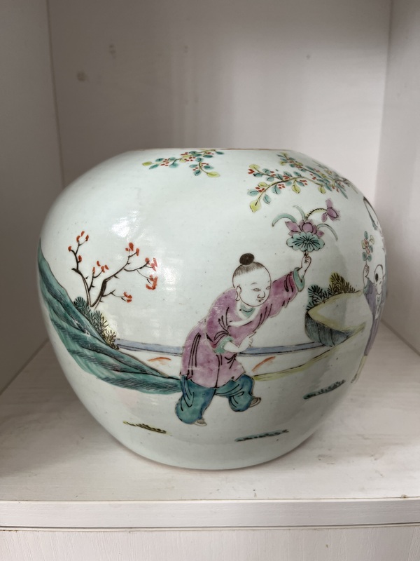古玩陶瓷粉彩奪魁圖西瓜罐拍賣,當前價格3888元