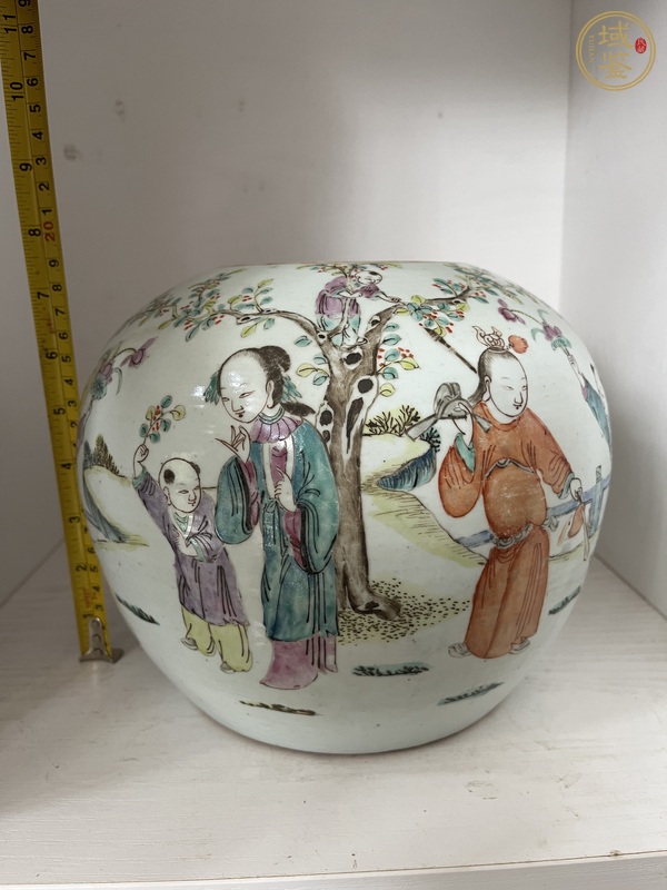 古玩陶瓷粉彩奪魁圖西瓜罐真品鑒賞圖