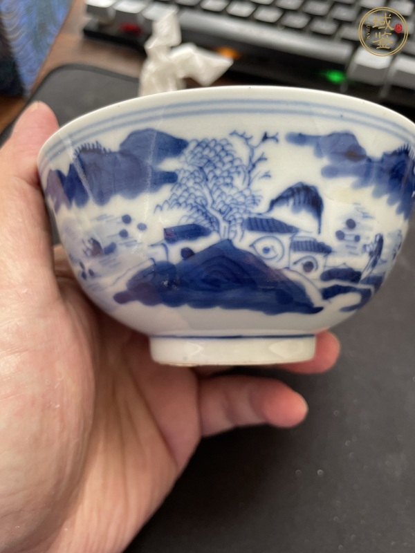 古玩亭臺山水青花碗真品鑒賞圖