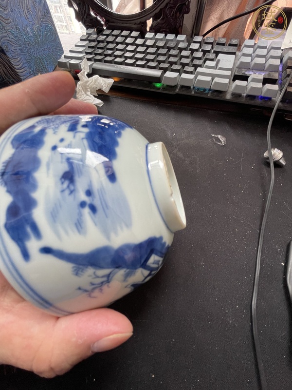 古玩陶瓷亭臺(tái)山水青花碗真品鑒賞圖