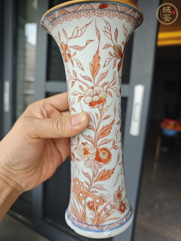 古玩陶瓷礬紅描金花觚真品鑒賞圖