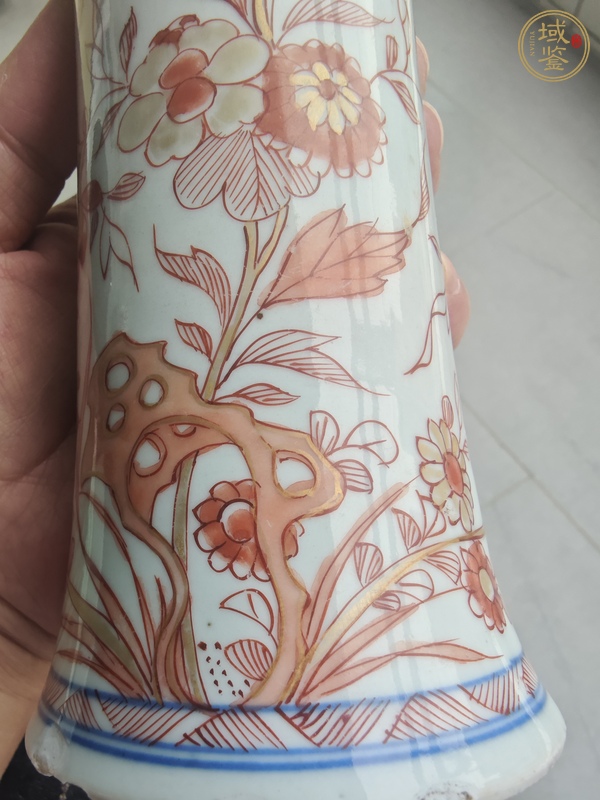 古玩陶瓷礬紅描金花觚真品鑒賞圖
