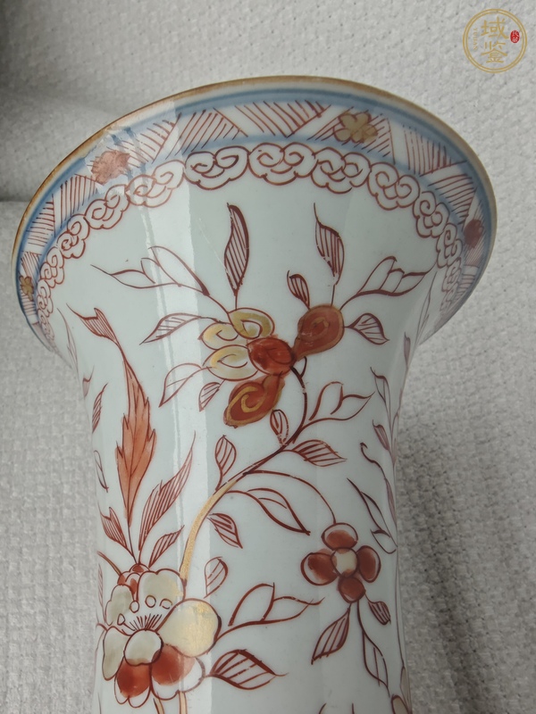 古玩陶瓷礬紅描金花觚真品鑒賞圖