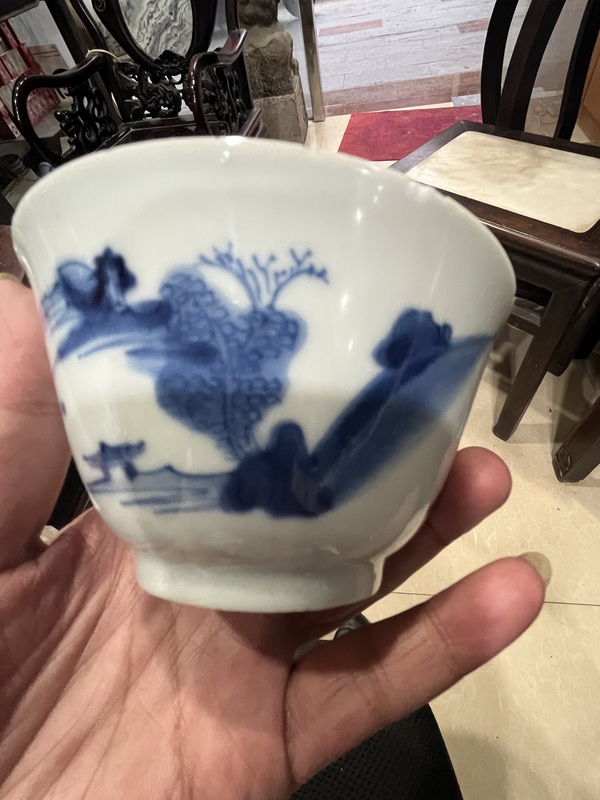 古玩陶瓷山水紋青花杯拍賣，當前價格8800元