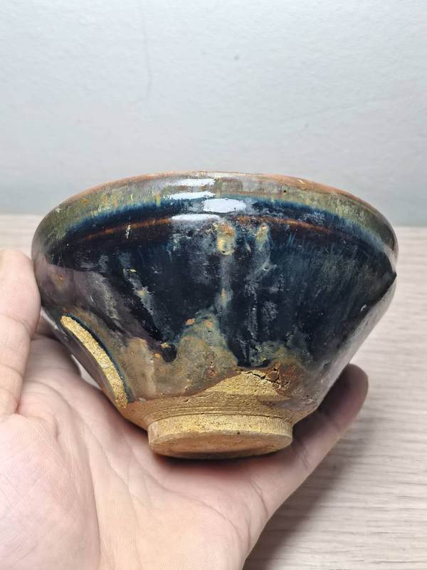 古玩陶瓷南宋建窯烏金釉束口盞拍賣(mài)，當(dāng)前價(jià)格298元