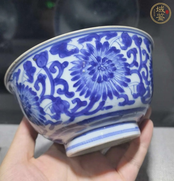古玩陶瓷青花扁菊紋茶碗真品鑒賞圖
