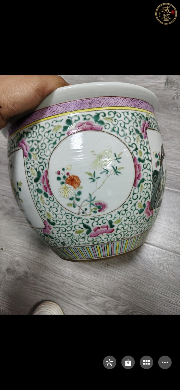 古玩陶瓷粉彩花鳥缸真品鑒賞圖