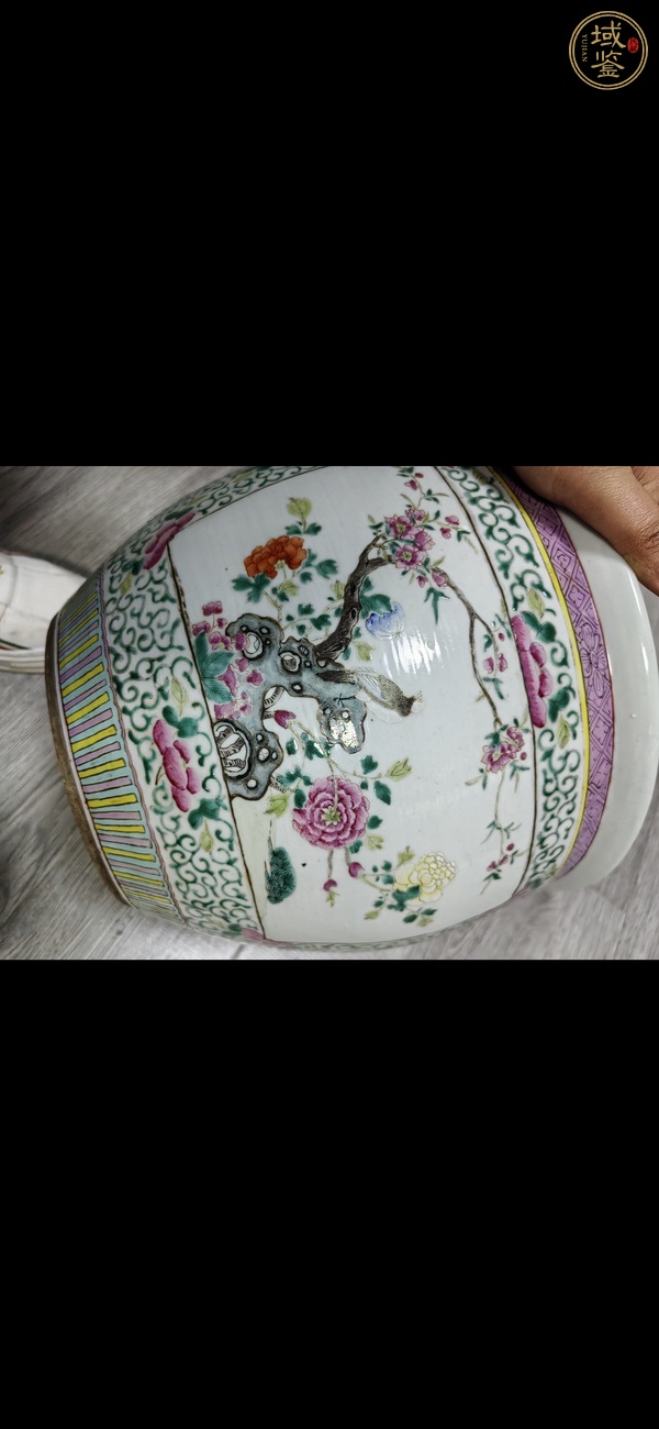 古玩陶瓷粉彩花鳥缸真品鑒賞圖